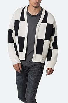 mnml Men's Checkered Cardigan, Black/White at Amazon Men's